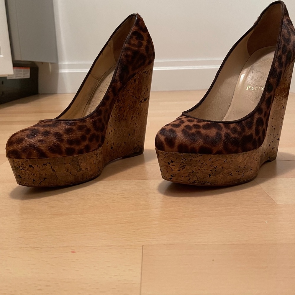 Christian Loubitan cheetah wedges